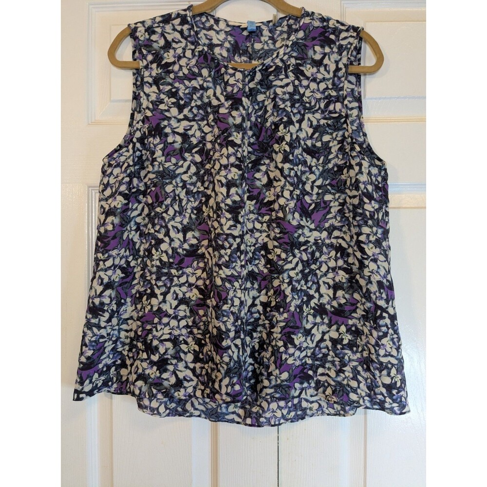 Rebecca Taylor Size 12 100% Silk Floral Sleeveless Split Neck Blouse Shirt Top